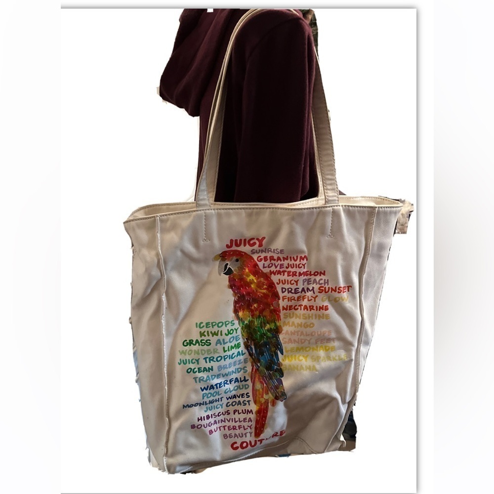 Juicy Couture Vintage White Parakeet Juicy Tote Bag Colorful